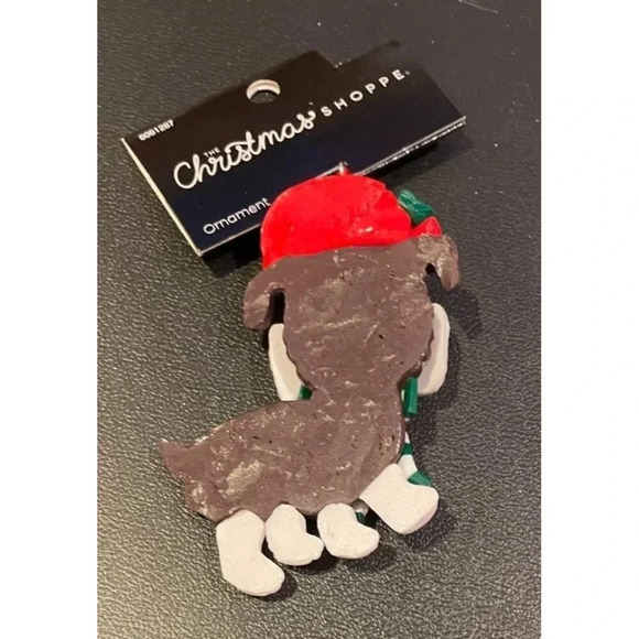 Grey White Schnauzer Dog Puppy Christmas Holiday Ornament Red Hat Scarf Clay NEW - Picture 2 of 3